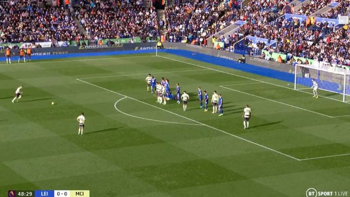 Kevin De Bruyne scores an incredible, inch-perfect free-kick to give Man City the lead against Leicester