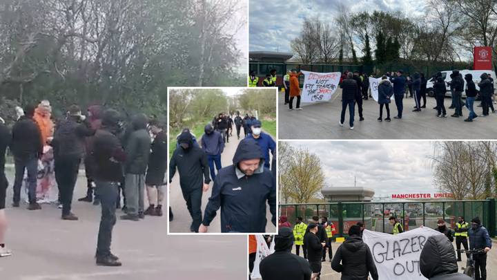Protests At Manchester United Training Ground Ahead Of Further Protests Against Norwich City