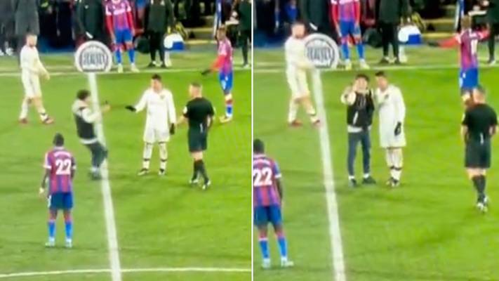 Fan runs on the pitch and takes selfie with Man United star Casemiro during Crystal Palace clash