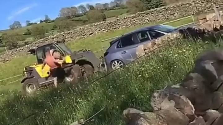 Farmer Who Used Forklift To Overturn Car On His Driveway Says He Was Frightened