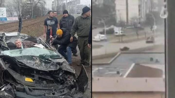 Elderly Driver Miraculously Rescued Alive After 'Russian Tank' Crushes Car