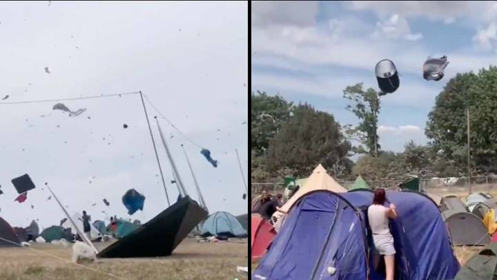 UK festival tents and rubbish fly away in unbelievable 'tornado' video
