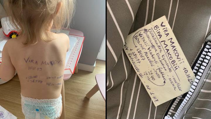 Ukrainian Parent Writes Information On Their Child In Case They Become Orphaned