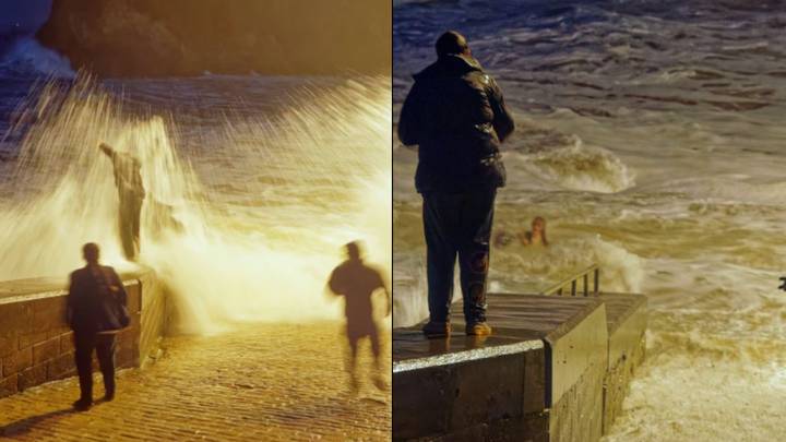 Woman Walking On Wall Is Knocked Into Sea And Almost Dies In Storm Eunice