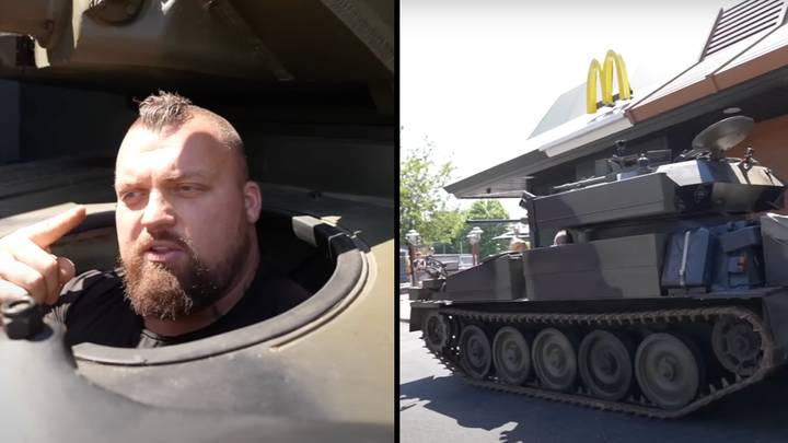 Eddie Hall drives his tank through McDonald’s drive-thru