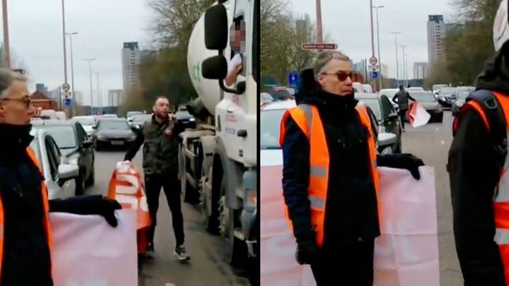 Moment disgruntled driver yanks Just Stop Oil poster out of protesters' hands