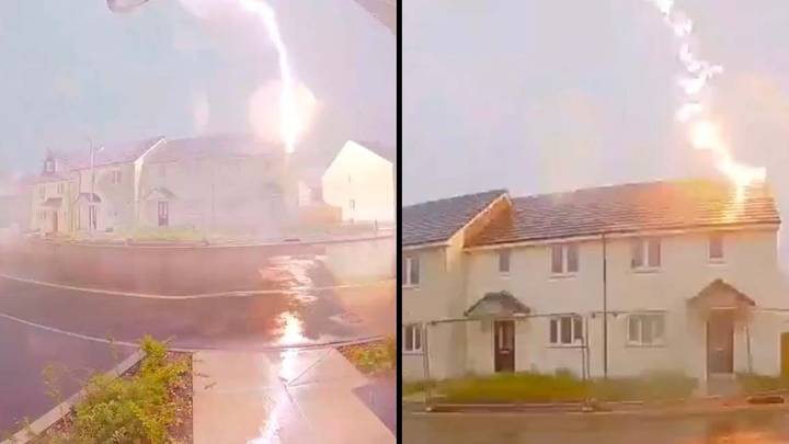 Shocking moment lightning strikes new home as thunderstorms grip the UK