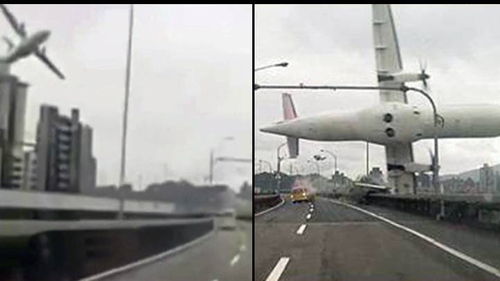 Horrifying moment plane sliced car in half in crash caught on dash cam footage