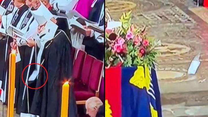 Viewers feel sorry for bishop dropping paper right in front of Queen's coffin