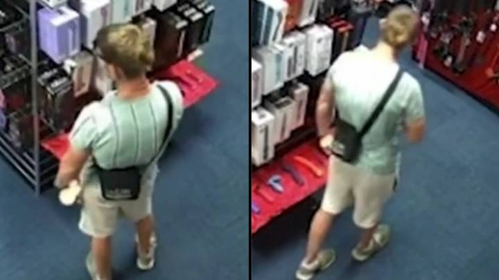 Police are hunting man who was caught on CCTV stealing 'very big' dildo from sex store