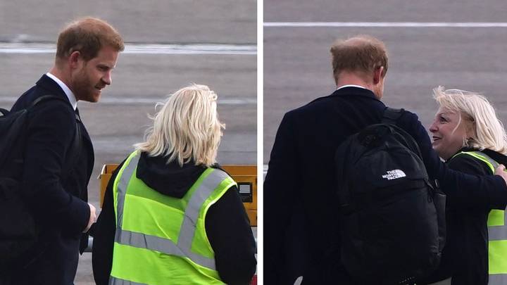 Prince Harry consoled by airport staff as he boards flight following the Queen's death