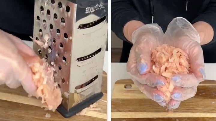 People left horrified after watching woman grate chicken