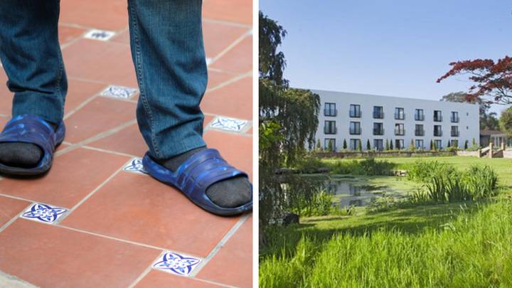 Woman left furious after boyfriend is refused entry into luxury hotel restaurant for wearing sliders