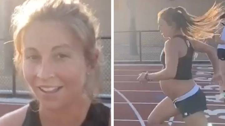 Pregnant woman defies critics and runs a mile just days before her due date