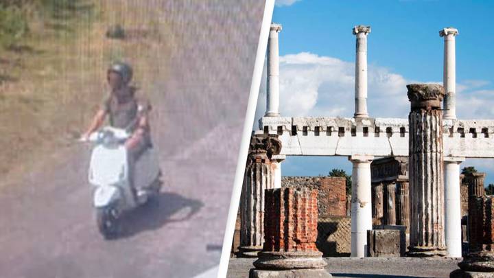 Tourist illegally takes joyride through ancient site of Pompeii on a moped