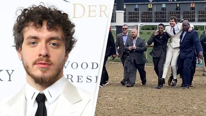 People Are Calling Out Jack Harlow For Getting Carried Over Mud By Two Black Men At Kentucky Derby