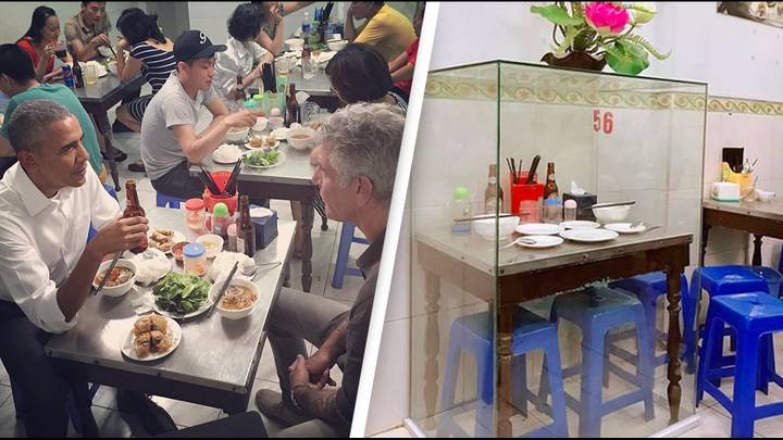 Vietnamese restaurant encased a table in glass after Barack Obama and Anthony Bourdain ate there