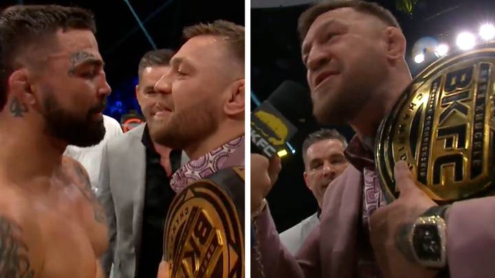 UFC fans say 'Dana White ain't happy' after Conor McGregor shockingly appears in rival promotion