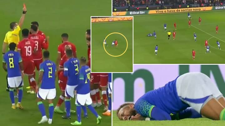 Every Brazil player rushed to defend Neymar after he was clattered by Tunisia player, sparked brawl