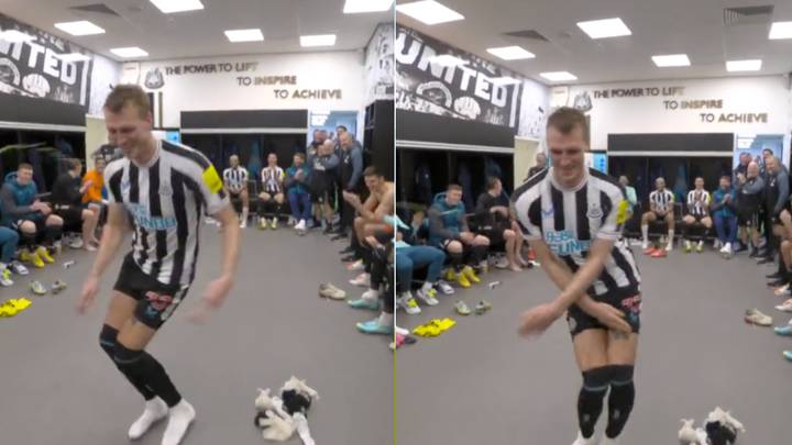 Dan Burn busts out some moves following Newcastle United's Carabao Cup win