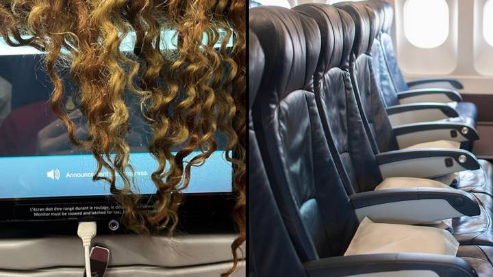 女人头发在七个小时的飞行中遮盖电视的照片划分意见