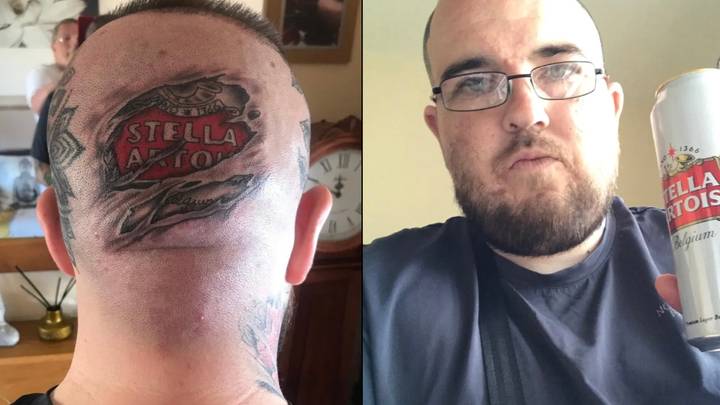 Man gets full-size Stella tattoo on the back of his head to dedicate his love to drink