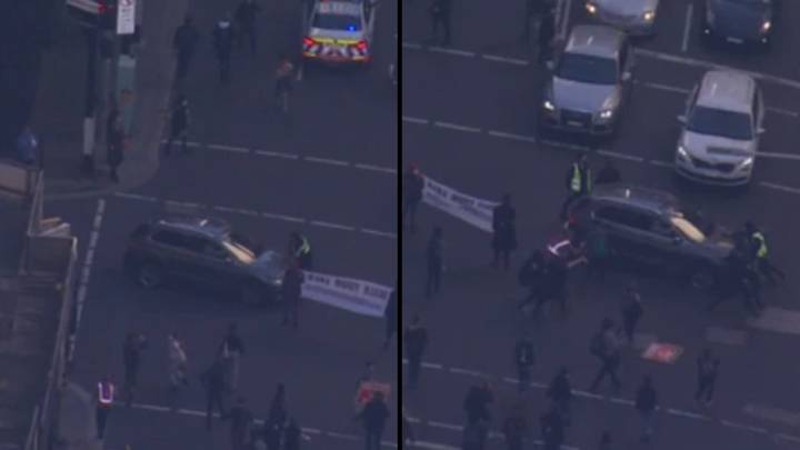 Shocking Moment Motorist Drives Through Sydney Climate Protestors In The Street