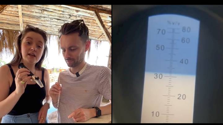 Couple uses alcohol measurer to check if all inclusive resorts water down drinks
