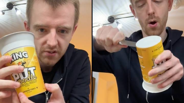 Man finds space at bottom of king sized Pot Noodle and compares it to regular sized