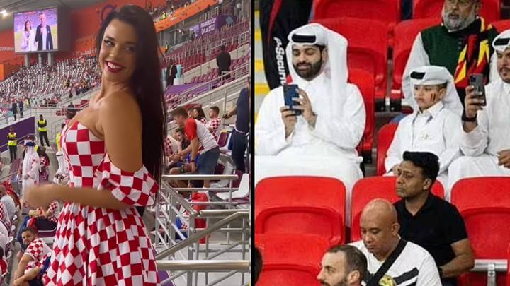 Grinning Qatari fans were taking photos of Miss Croatia at the World Cup