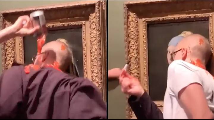 Just Stop Oil' activists arrested after bizarrely pouring soup over themselves instead of famous painting