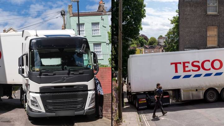 Police Try To Free Tesco Lorry Wedged In Street For 12 Hours
