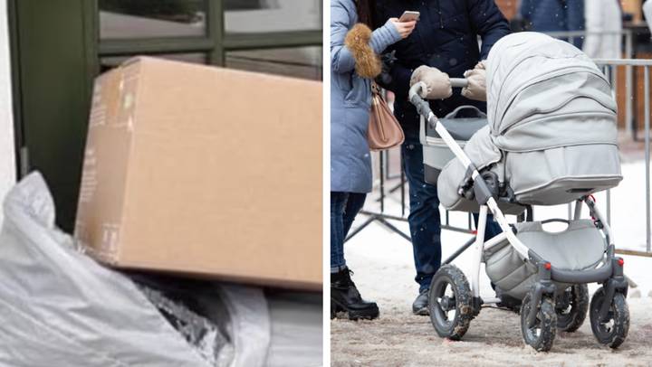 Delivery driver leaves heavy parcel on top of sleeping baby's pram