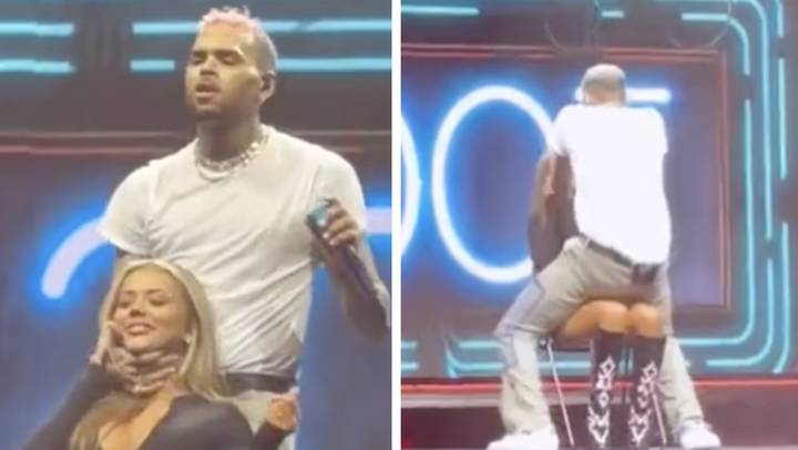 Chris Brown sparks fury after he holds Love Island star by the throat during performance