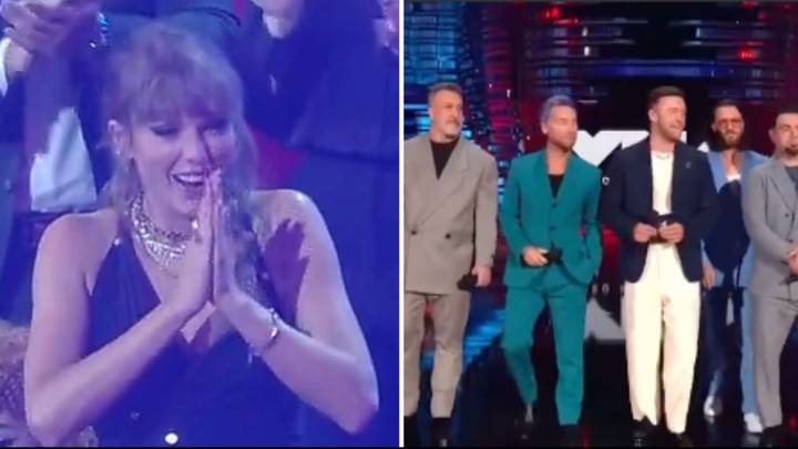 Taylor Swift loses her mind as NSYNC reunites for the first time in a decade at the MTV VMAs