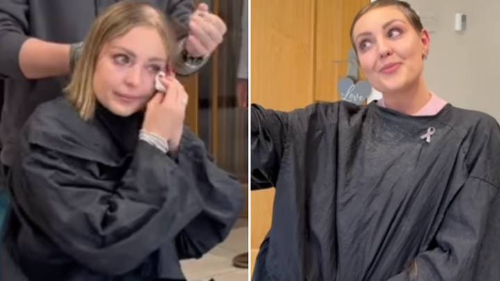 Amy Dowden breaks down in tears as family help shave her head following cancer diagnosis