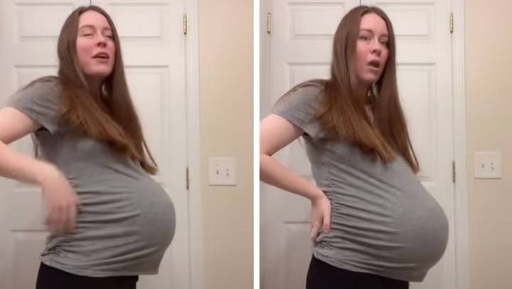 Pregnant woman shows how she can make her bump drop on demand