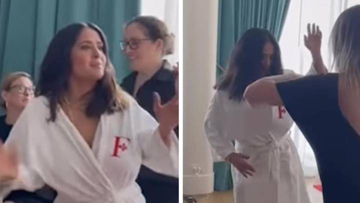 Salma Hayek accidentally flashes her boobs in new dancing video