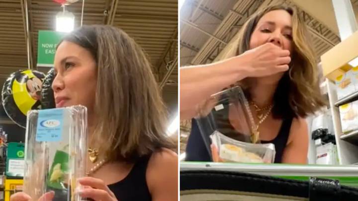 Mum sparks debate after she started eating supermarket shopping before paying at till