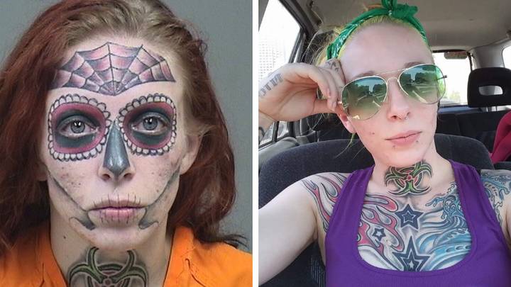 Woman with skull tattoo on her face shows off results after laser removal