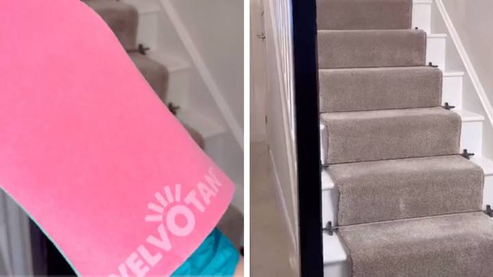 Woman uses fake tan mitt to paint her staircase and the results are amazing