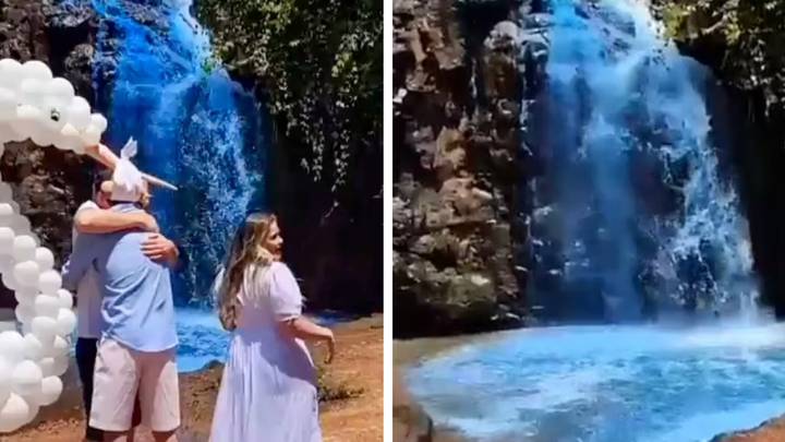 People furious after couple dye waterfall blue for gender reveal