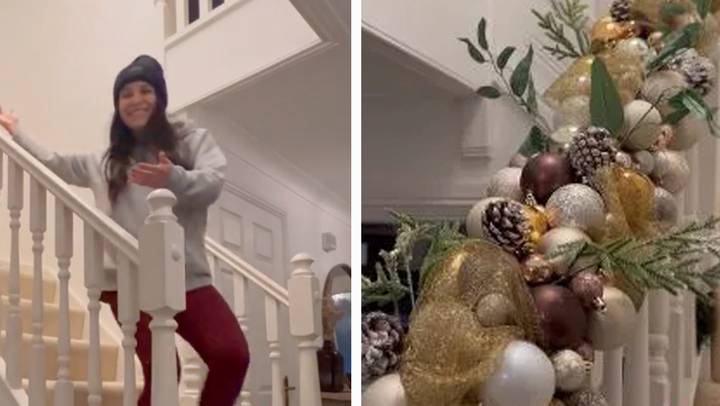 Woman shares genius way she decorates her stair rail for Christmas
