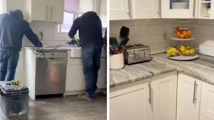 Woman stunned as builders go to wrong house and renovate her kitchen after she left door unlocked