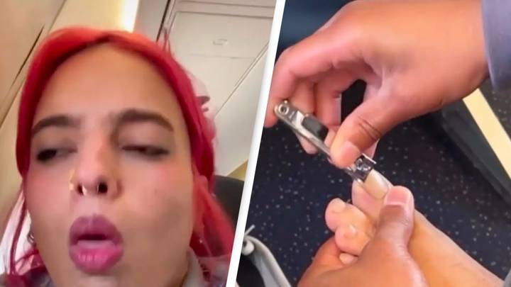 Airline passenger gags as person next to her clips their toenails