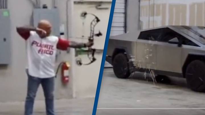 Joe Rogan tries to use a bow and arrow to get through the bulletproof Cybertruck