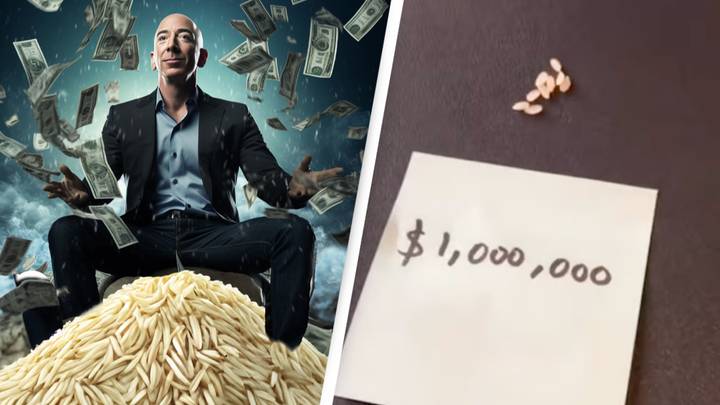 Man uses grains of rice to show how much Jeff Bezos is worth compared to millionaire
