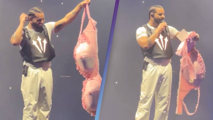 Drake has the largest bra ever seen thrown on stage at him