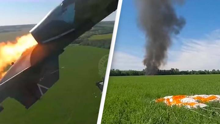 Dramatic moment pilot ejects burning jet before it crashes caught on camera