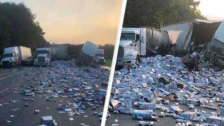 Hundreds of Coors Light spill onto highway as beer truck crash forces road closure